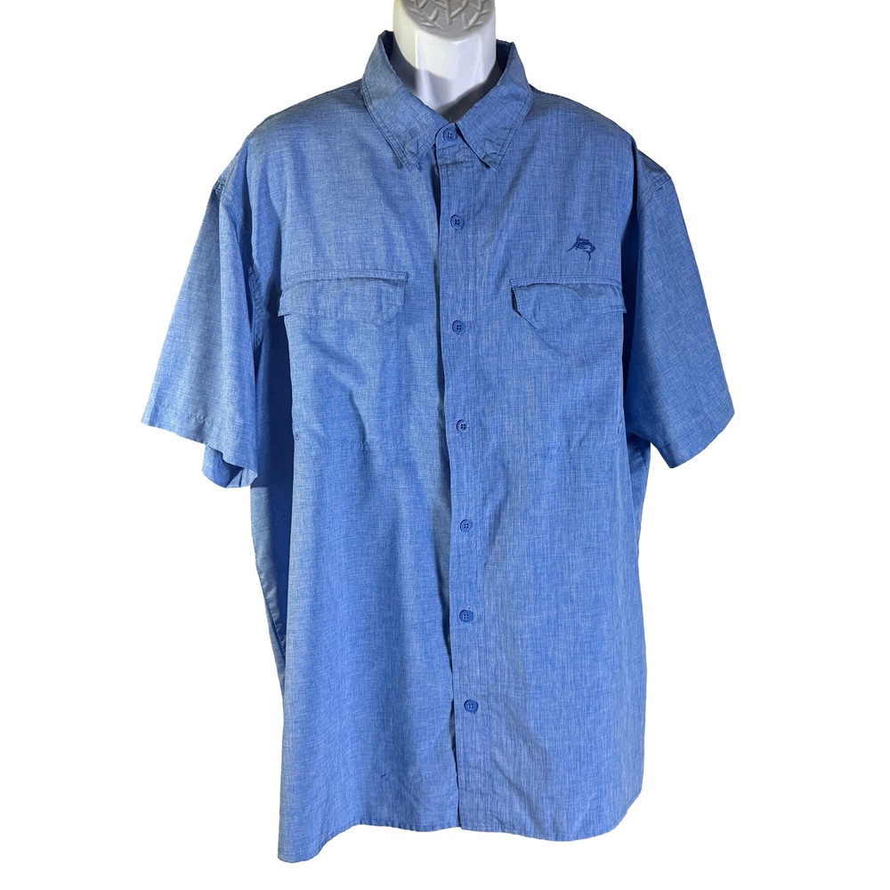 World Wide Sportsman Fishing Shirt Mens 2XL Blue Short Sleeve Ventilated Pockets